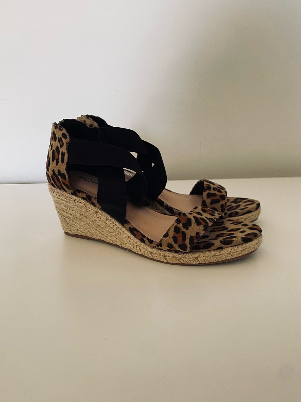 Leopard Print Espadrille Wedge Sandals with Black Straps Size 8 NWOT Maximalist